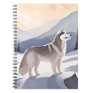 Carnet Husky d'Alaska Aquarelle Montagne Chien
