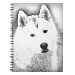 Carnet Husky Sibérien Blanc avec Dessin d'Art Blue Eyes