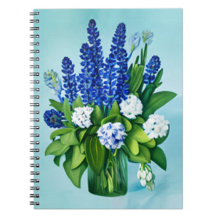 Carnet Hyacinthes bleu de Cobalt et Hydrangées