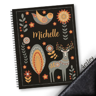 Carnet Hygge Scandinavian Folk Art Personnalisé Nom Perso