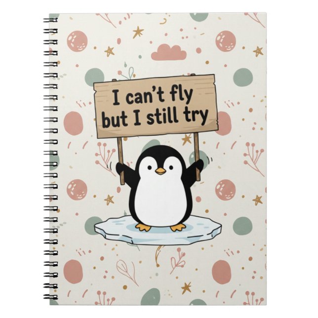 Carnet “I can’t fly but I still try” cute penguin (Devant)
