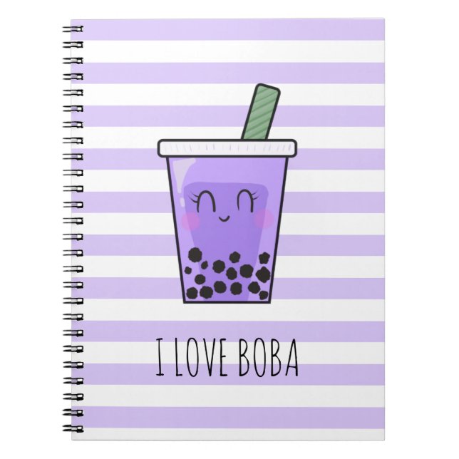 Carnet I Love Boba Kawaii Bubble Tea Taro Ube Purple  (Devant)