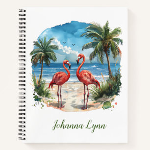 Carnet Île Tropicale Flamant Rose Plage Palmiers