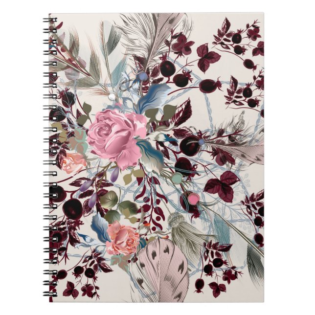 Carnet Illustration bo-ho mode avec fleurs roses et p (Devant)