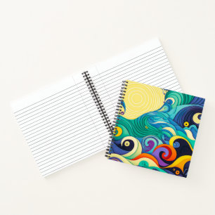 Carnet Illustration d'art en ligne de vagues de soleil co