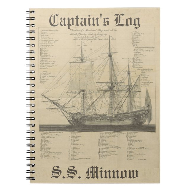 Carnet Illustration de bateau de rondin de capitaines (Devant)