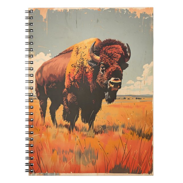 Carnet Illustration de bison vintage (Devant)