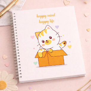 Carnet Illustration de chat mignon Happy Mind Happy Life