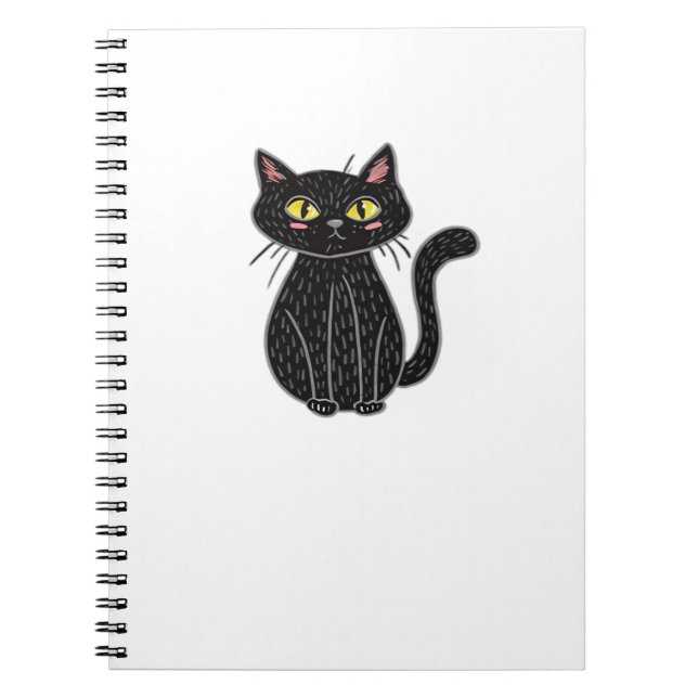 Carnet Illustration de chat noir, Doodle mignon chat clas (Devant)