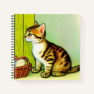 Carnet Illustration de chat tigré vintage