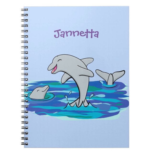 Carnet Illustration de dauphins heureux adorables (Devant)