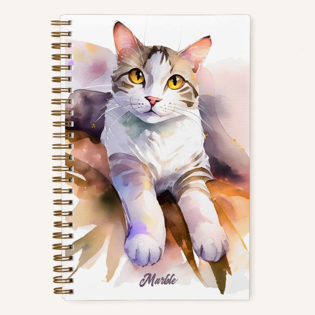 Carnet Illustration de l'aquarelle de chat blanc doux (Recto)
