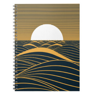 Carnet Illustration de lune de soleil stylisée, mer sombr