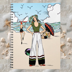 Carnet Illustration de plage Art Déco vintage des années