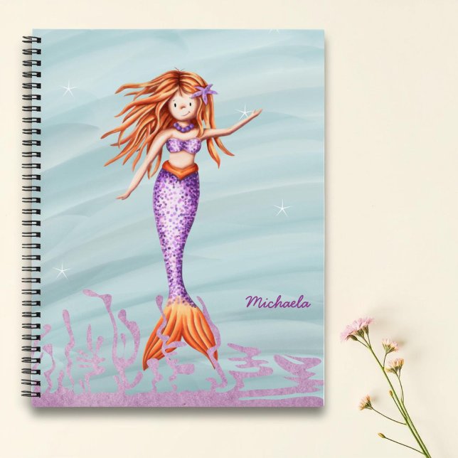 Carnet Illustration de sirène mignonne orange violet (Créateur téléchargé)