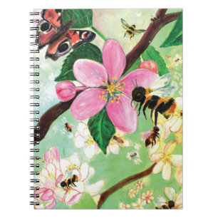 Carnet Illustration des abeilles dans un arbre en fleurs