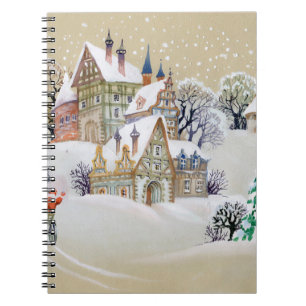 Carnet Illustration dessinée à la main avec paysage d'hiv