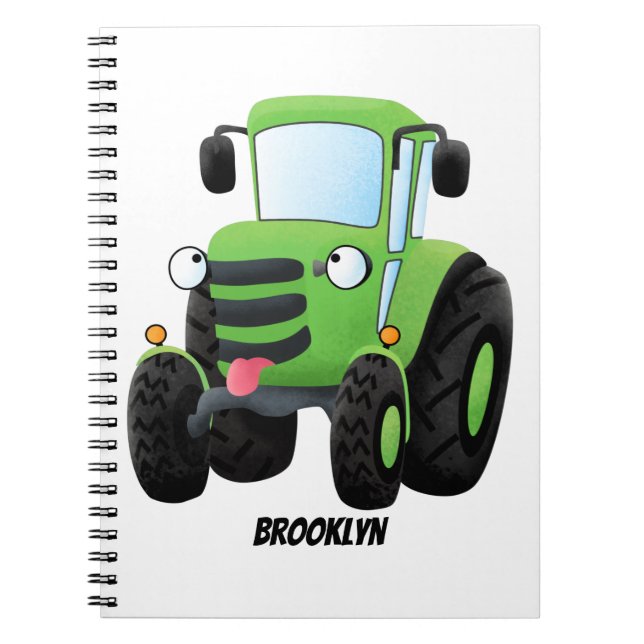 Carnet Illustration du joli joyeux tracteur agricole vert (Devant)