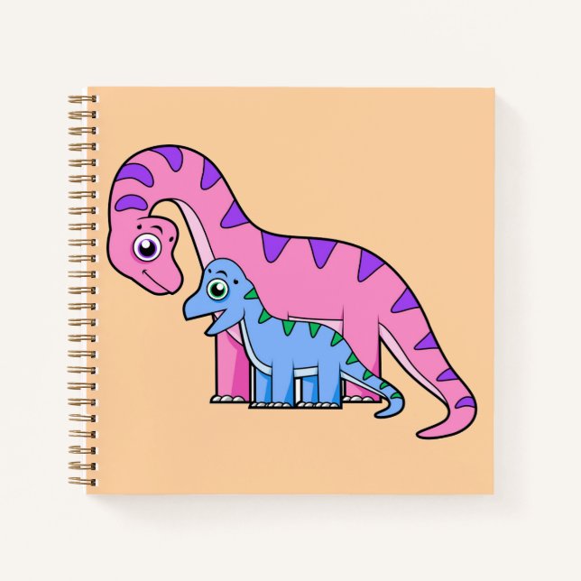 Carnet Illustration D'Un Brachiosaurus Mère Et Enfant. (Devant)