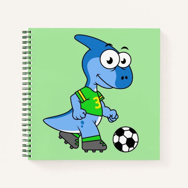 Carnet Illustration D'Un Parasaurolophus Jouant Au Footba (Devant)