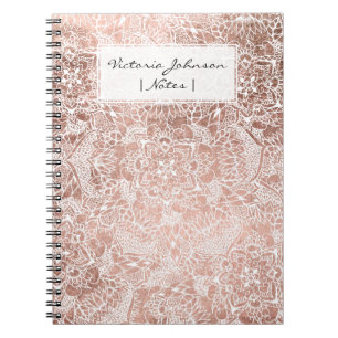 Carnet Illustration florale de mandala d'or rose moderne