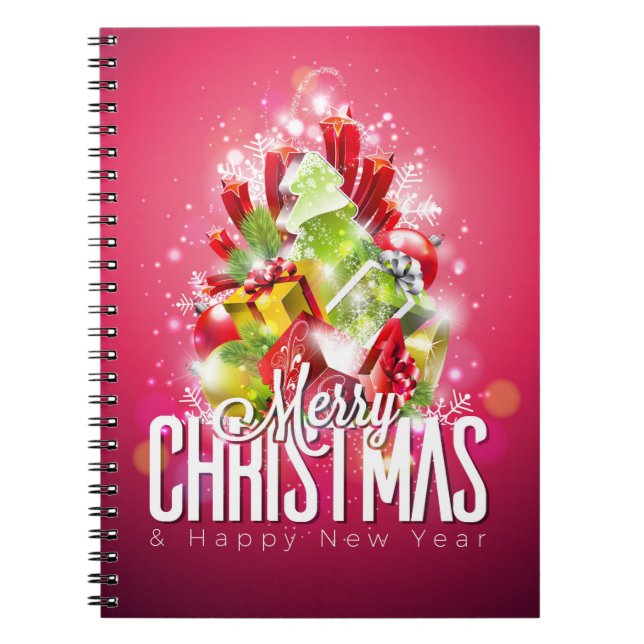 Carnet Illustration graphique moderne de Noël rouge (Devant)