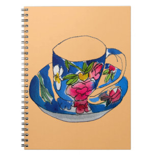 Carnet illustration originale de l'aquarelle Teacups vint
