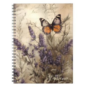 Carnet Illustration vintage de papillon de lavande