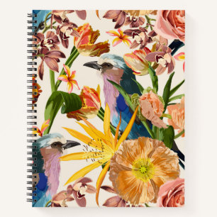 Carnet Illustrations de fleurs tropicales, oiseaux exotiq