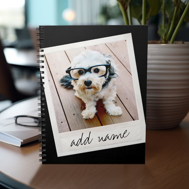 Carnet Image instantanée personnalisée en noir (Personalized notebook - add photos and your name or other text)