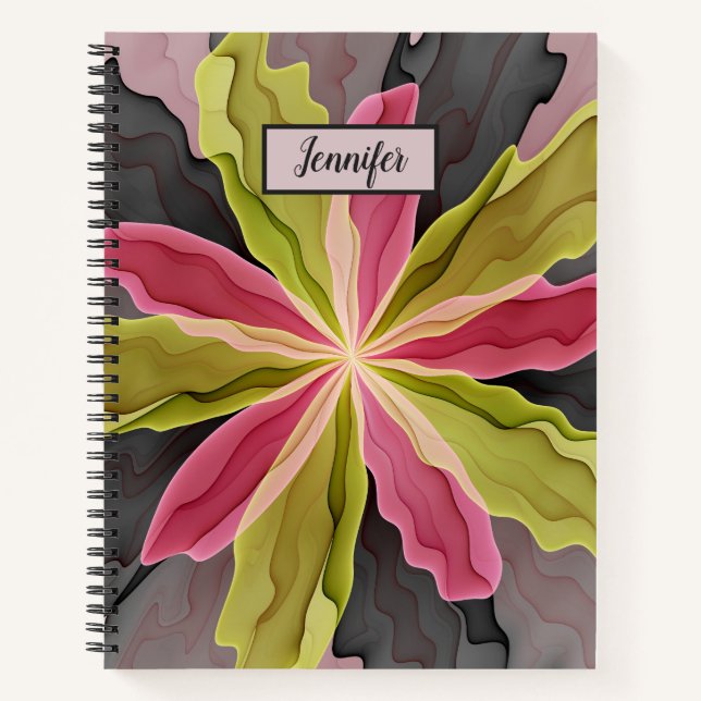 Carnet Imaginaire rose vert anthracite Fleur Nom fractal (Devant)