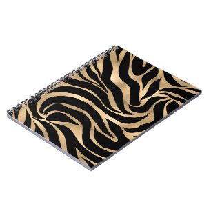 Carnet Impression d'animal élégant métallisé or zèbre noi