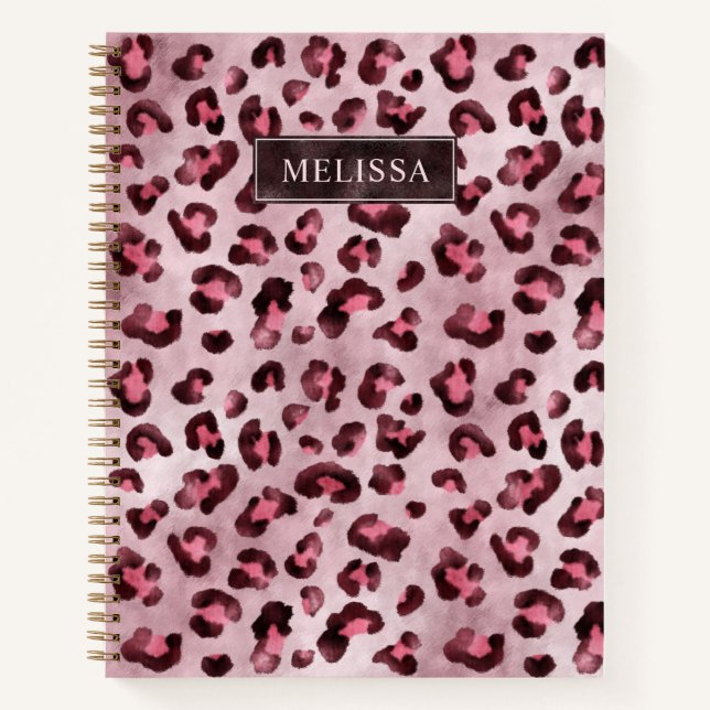 Carnet Impression d'animal Léopard Rose avec Faux Feuille (Devant)