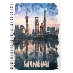 Carnet Impression d'art aquarelle de la skyline de Shangh
