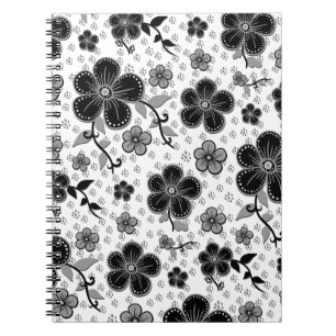 Carnet Impression florale noire et blanche