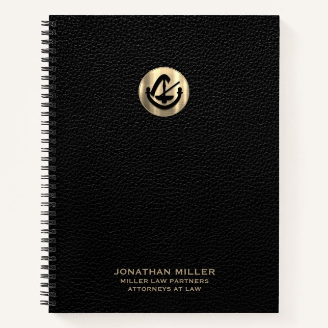 Carnet Impression personnalisée en cuir noir avec Emblème (Devant)