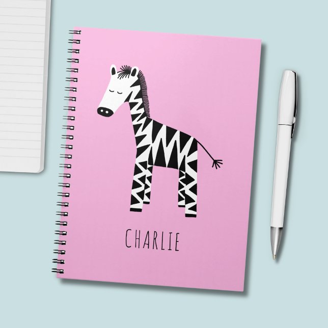 Carnet Impression zèbre rose enfants mignons (Pink zebra print personalized notebook)