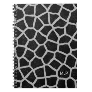 Carnet Imprimé girafe noir et blanc monogramme