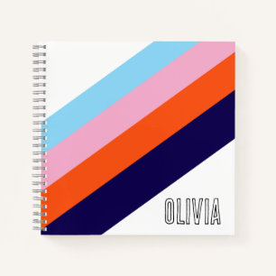 Carnet IndegoRose OrangeViolet Rayures Nom personnalisé