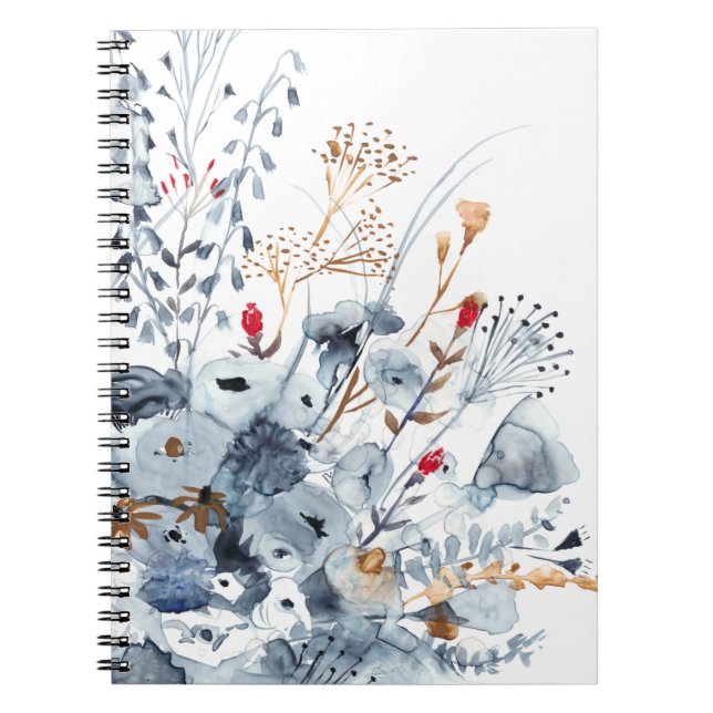 Carnet Indigo & Ochre - Fleurs aquarelles (Devant)