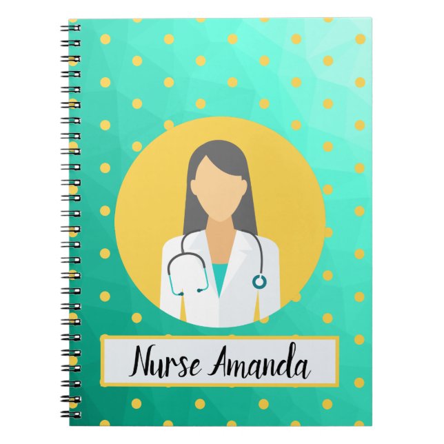 Carnet Infirmière personnalisée Turquoise Jaune (Devant)