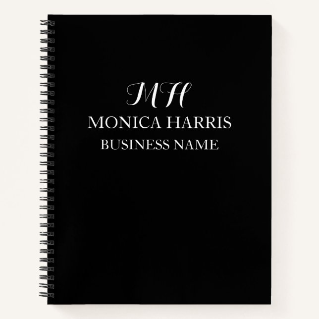 Carnet Initiale de monogramme noir professionnel pour les (Devant)