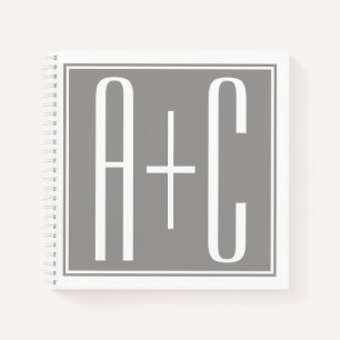 Carnet Initiales de couple modifiables   Blanc et gris