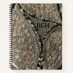 Carnet Initiales de lin gris aspect groral grunge créatif