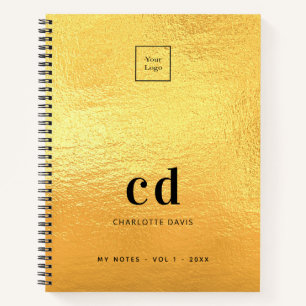 Carnet Initiales de monogramme doré logo d'entreprise