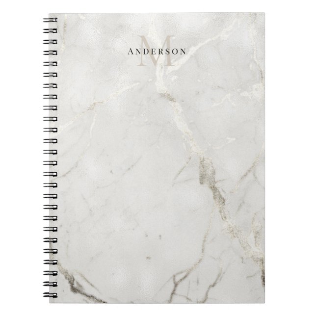 Carnet initiales doubles monogramme en marbre perle (Devant)