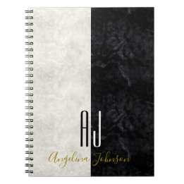 Carnet Initiales en marbre noir et blanc