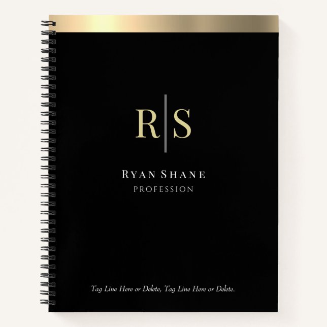 Carnet Initiales en or et bande, Occupation, Noir (Devant)