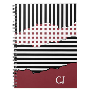 Carnet Initiales Grilles Net Couché Noir, Blanc & Rouge