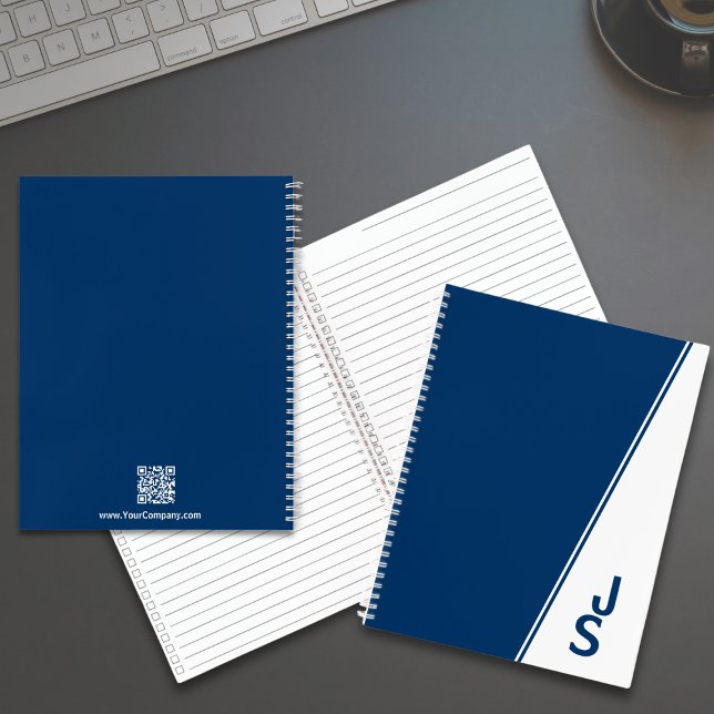 Carnet Initiales minimales Bleu Blanc Petites entreprises (Minimal Initials Blue White Small Business Notebook)
